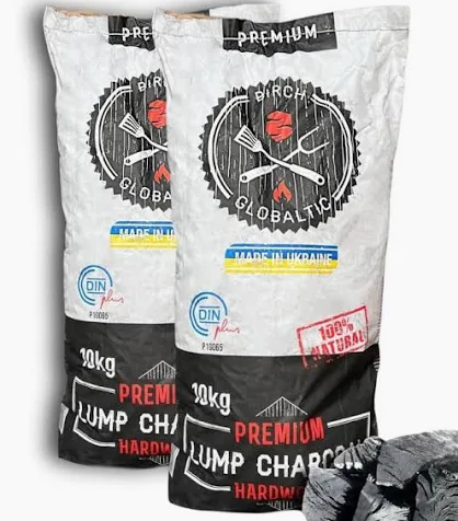 Globaltic Birch Lumpwood Charcoal 10kg bag — Baltic silver birch sourced from Lithuania.