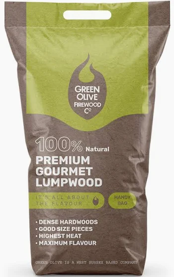 Green Olive Firewood Premium Gourmet Lumpwood BBQ Charcoal — 2 × 5kg bag set from the Lincolnshire producer.
