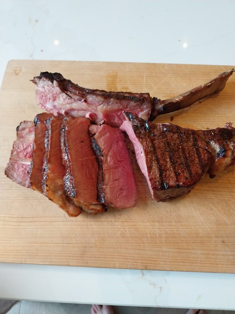 The tomahawk carved off the bone and sliced across the grain