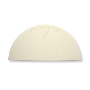 A Big Green Egg half-moon ceramic deflector on a white background.